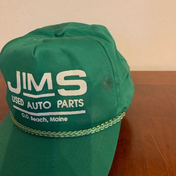 Vintage snapback dad hat auto body car shop green w rope brim. Old orchard Maine - Picture 2 of 8